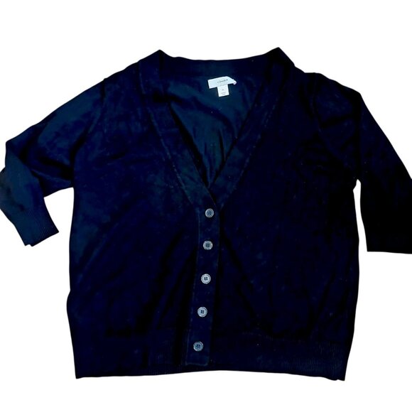 CJ Banks Black Cardigan Thin Classic Size 2X Big Buttons 3/4 Sleeve Cotton Blend - Picture 9 of 9